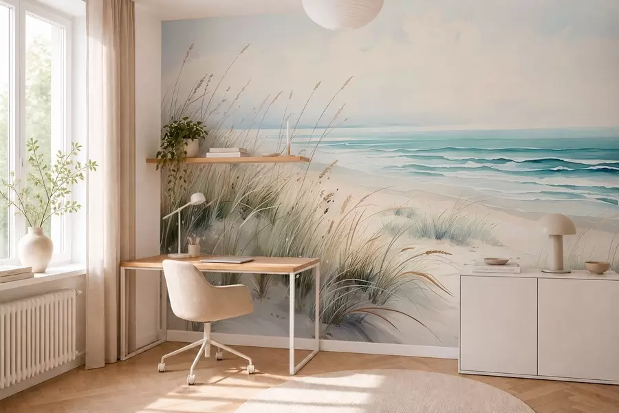 murais de parede Praia de areia com ondas e dunas w05537