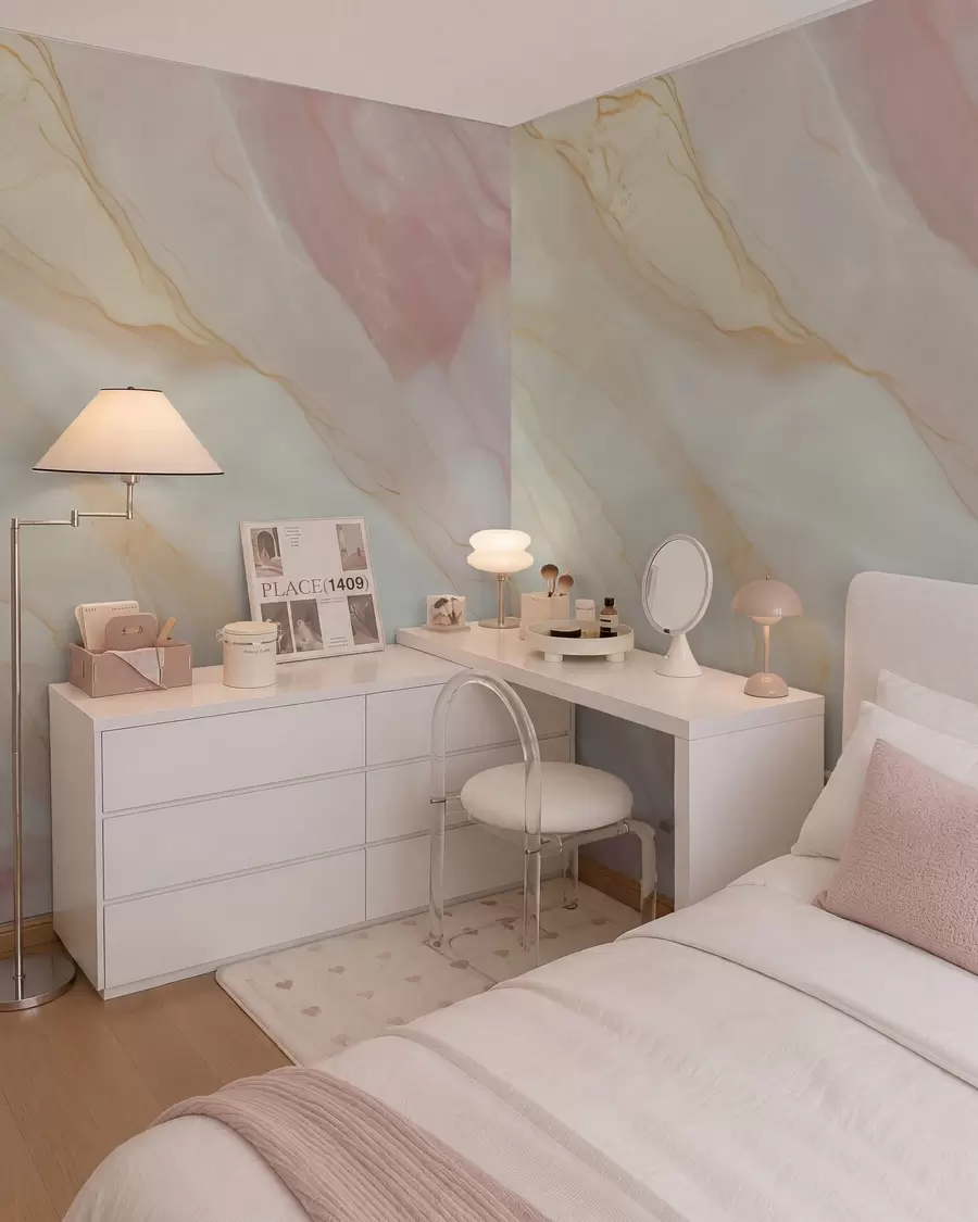 murais de parede Imitacão de um padrão abstrato com textura de mármore em tons de rosa e amarelo w05632