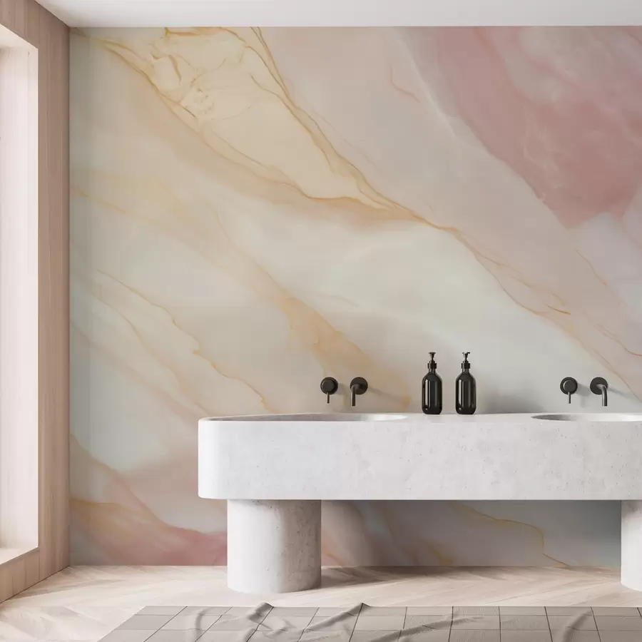murais de parede Imitacão de um padrão abstrato com textura de mármore em tons de rosa e amarelo w05632