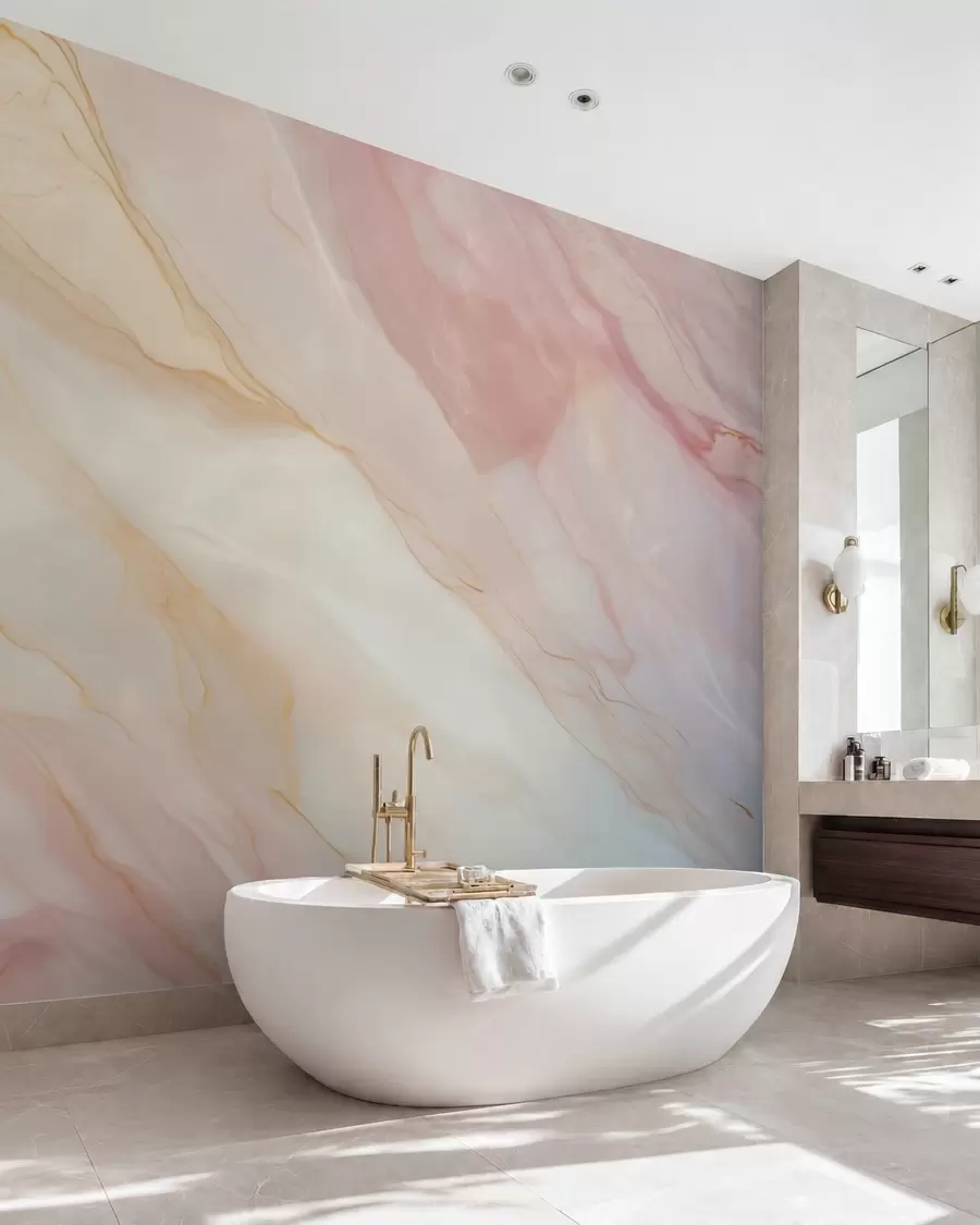 murais de parede Imitacão de um padrão abstrato com textura de mármore em tons de rosa e amarelo w05632