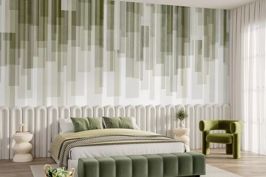 murais de parede Retângulos verticais texturizados com transparências variadas e tons de verde; arte abstrata w09889