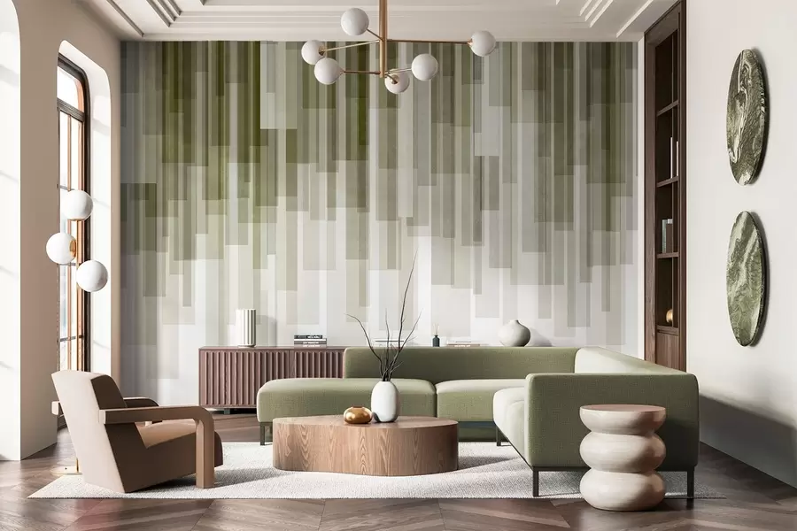 murais de parede Retângulos verticais texturizados com transparências variadas e tons de verde; arte abstrata w09889