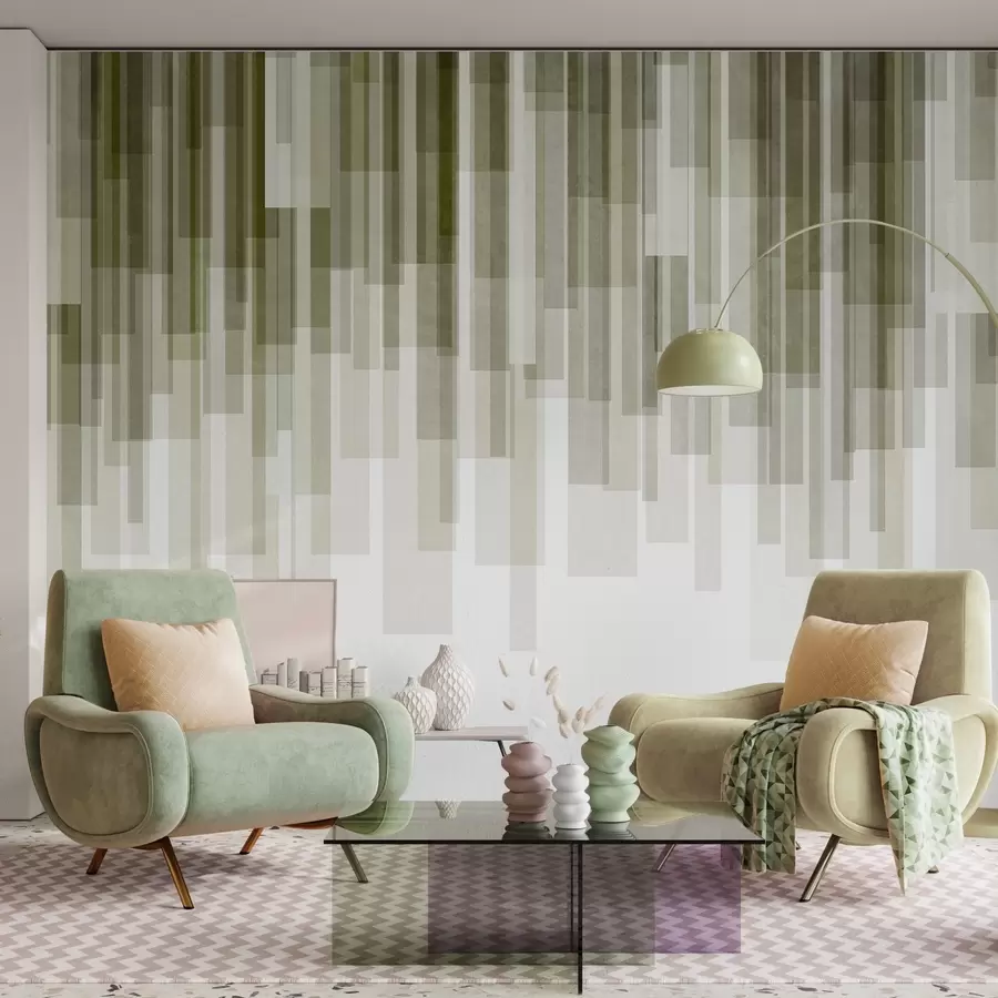 murais de parede Retângulos verticais texturizados com transparências variadas e tons de verde; arte abstrata w09889