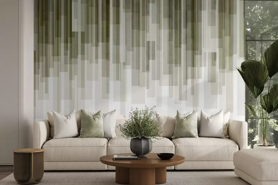murais de parede Retângulos verticais texturizados com transparências variadas e tons de verde; arte abstrata w09889