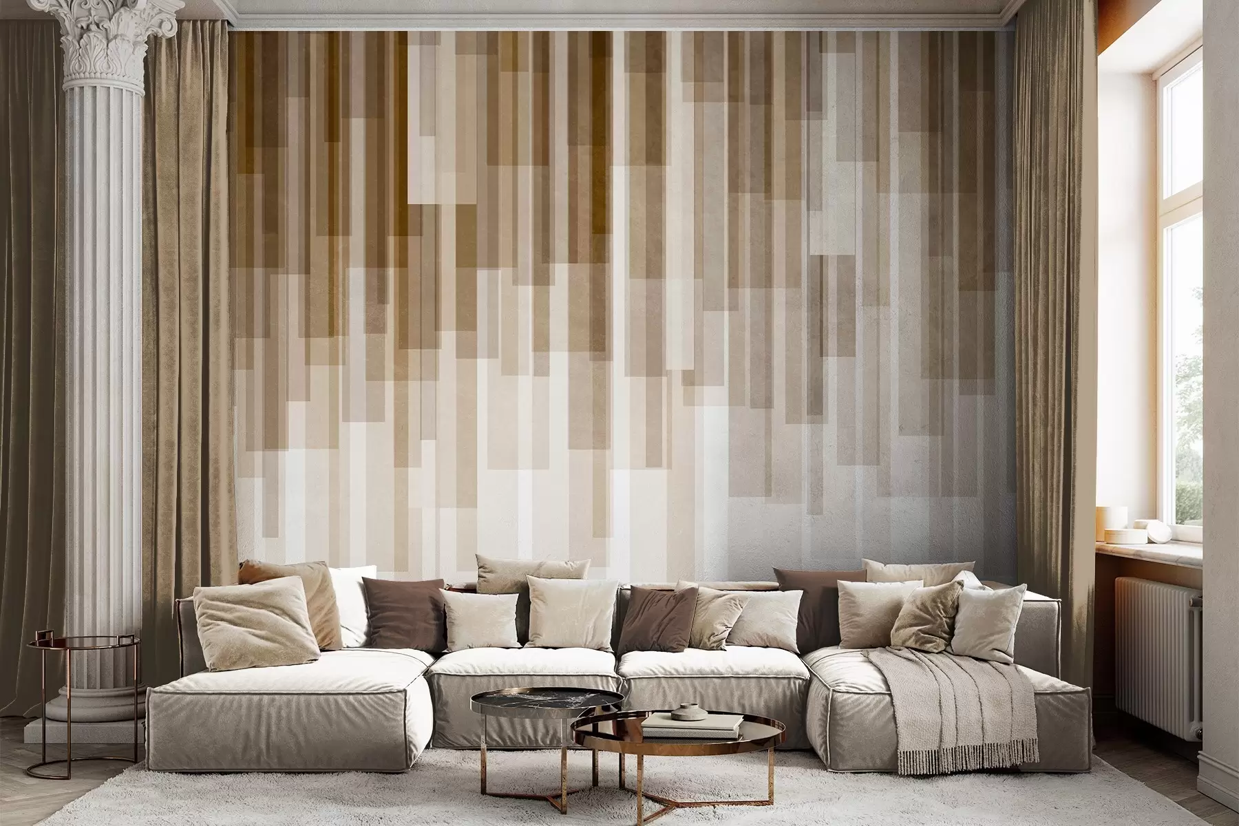murais de parede Retângulos verticais texturizados com transparências variadas e tons de marrom; arte abstrata w09889v1