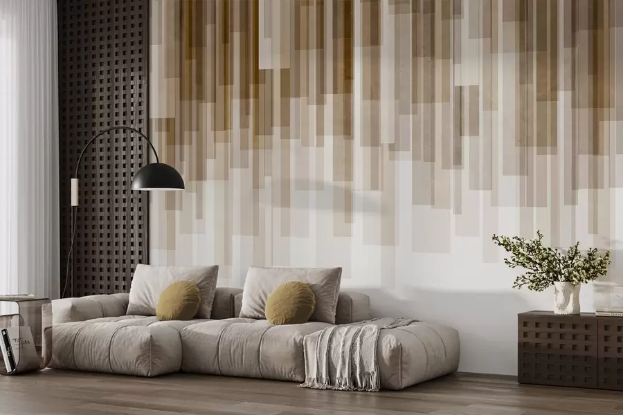 murais de parede Retângulos verticais texturizados com transparências variadas e tons de marrom; arte abstrata w09889v1
