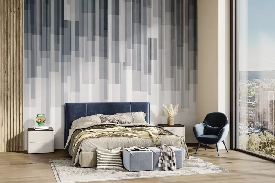 murais de parede Retângulos verticais texturizados com transparências variadas e tons de azul; arte abstrata w09889v2