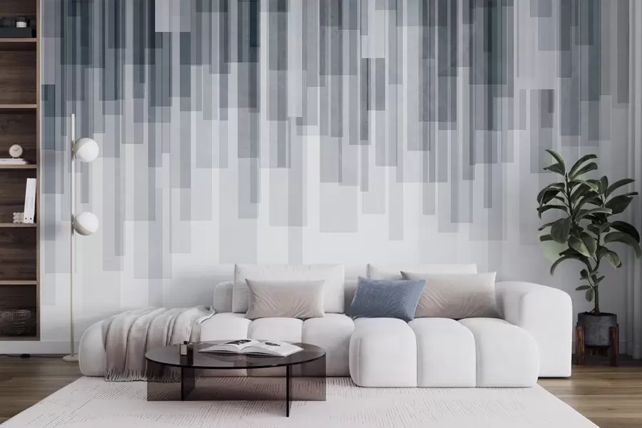 murais de parede Retângulos verticais texturizados com transparências variadas e tons de azul; arte abstrata w09889v2