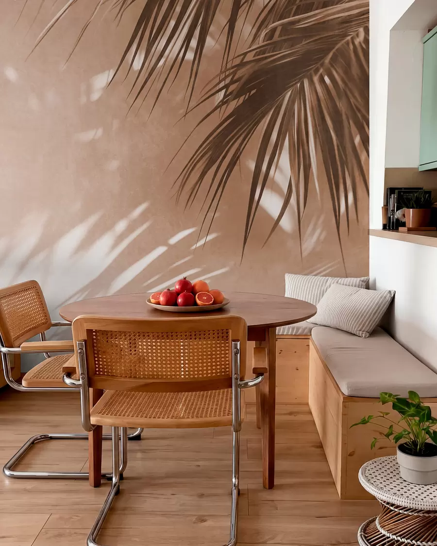 murais de parede Folhas de palmeira texturizadas com sombras, um ambiente tropical, minimalismo w09890