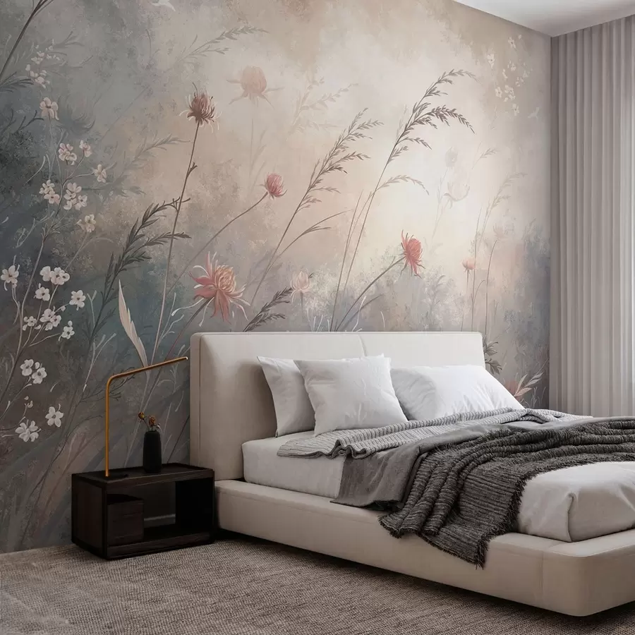 murais de parede Flores silvestres em tons pastéis sobre um fundo suave e difuso w05538v1