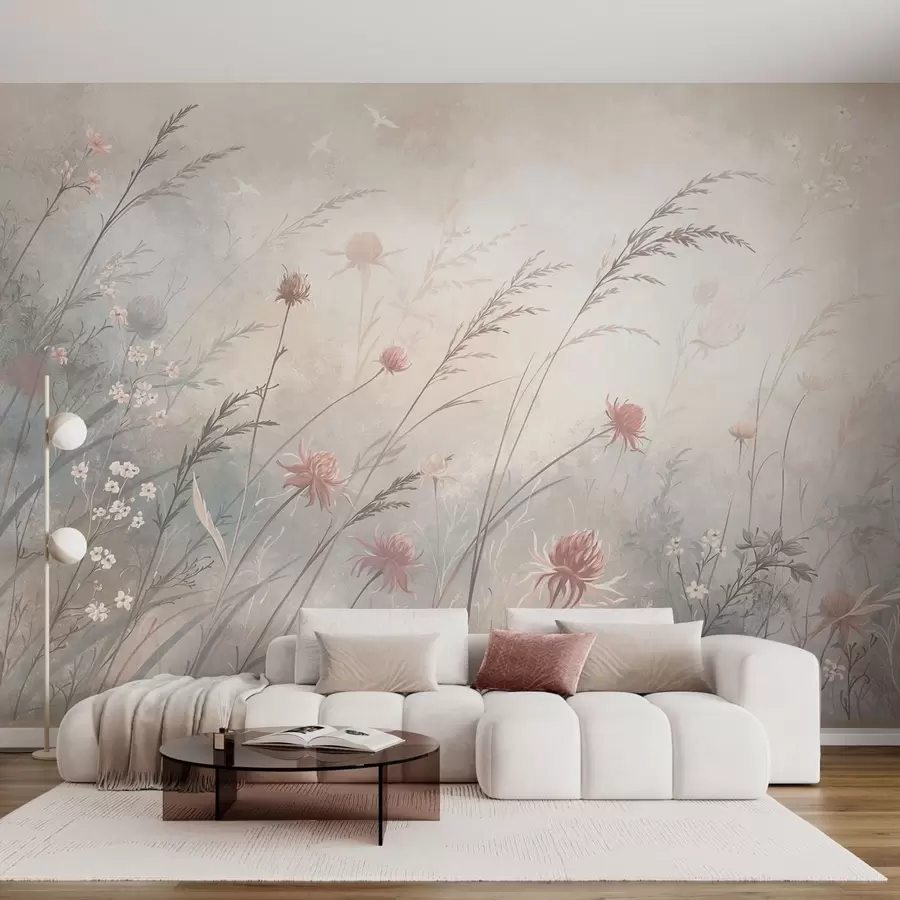 murais de parede Flores silvestres delicadas em uma composição arejada w05538v2