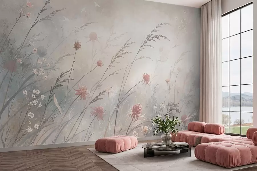 murais de parede Flores silvestres delicadas em uma composição arejada w05538v2