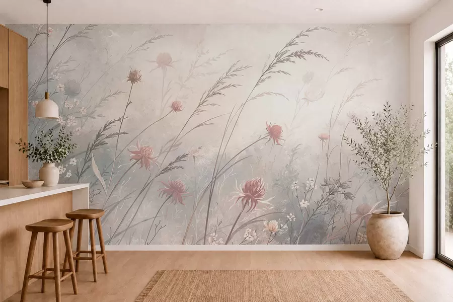 murais de parede Flores silvestres delicadas em uma composição arejada w05538v2