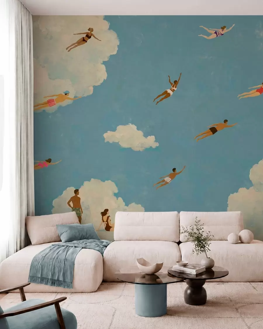 murais de parede Pessoas flutuando entre as nuvens num céu azul w05628