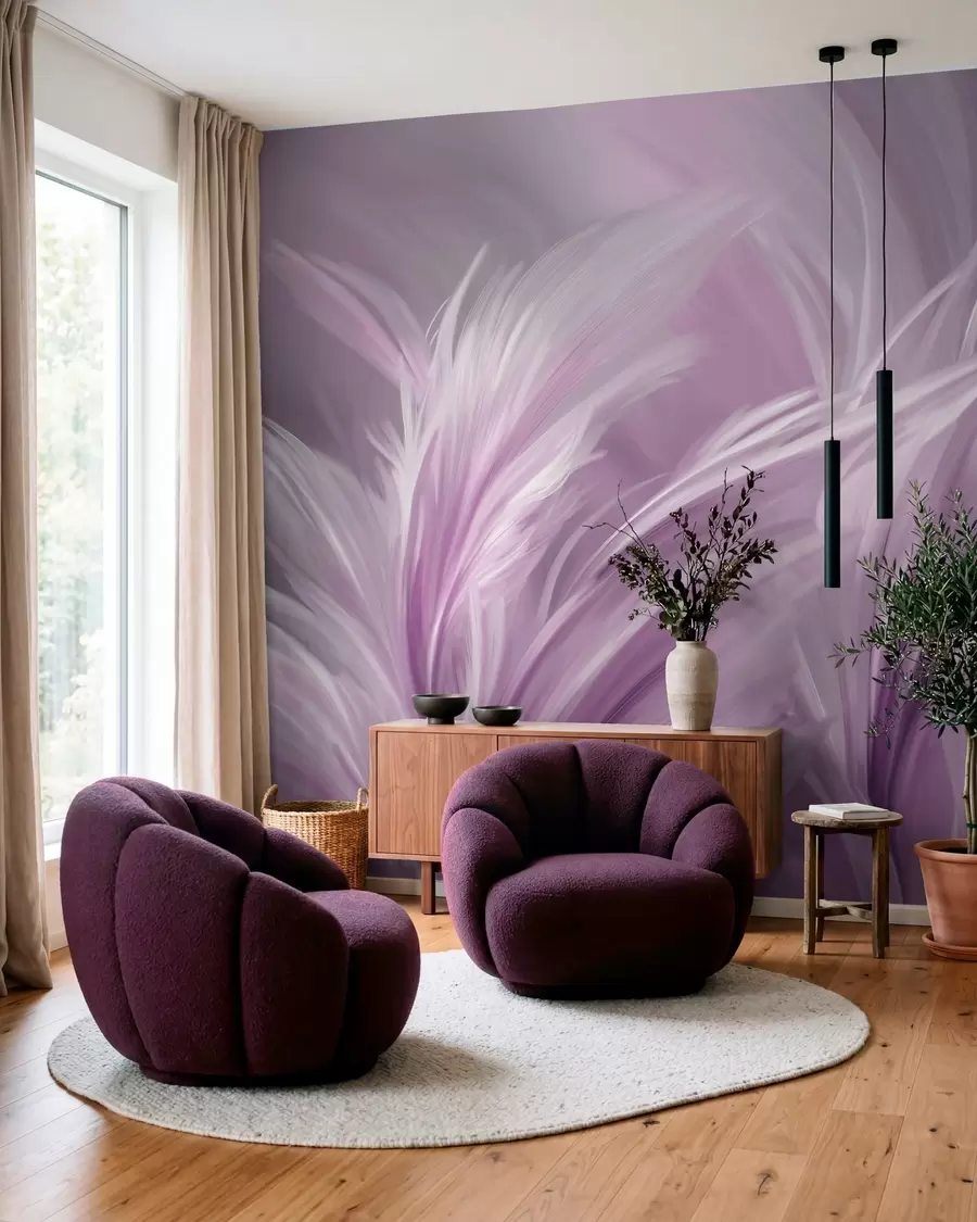 murais de parede Penas elegantes em tons de roxo w05658v2