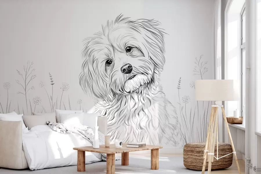 murais de parede Um desenho fofo de um cachorro na grama w05656