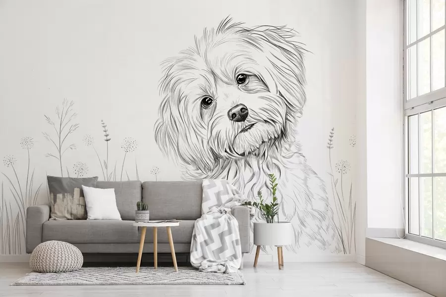 murais de parede Um desenho fofo de um cachorro na grama w05656