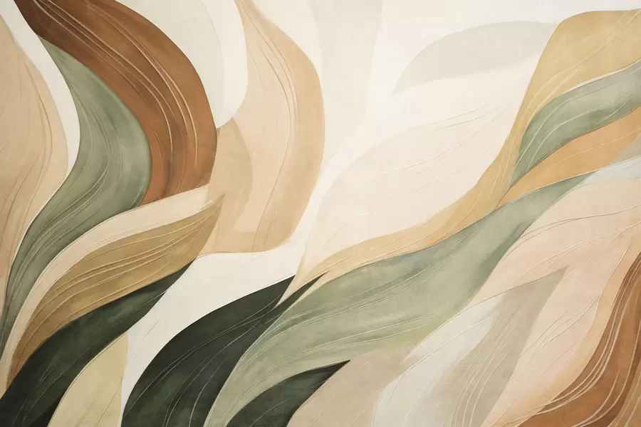 murais de parede Formas orgânicas abstratas em tons terrosos de verde, marrom e bege, com texturas fluidas w09894