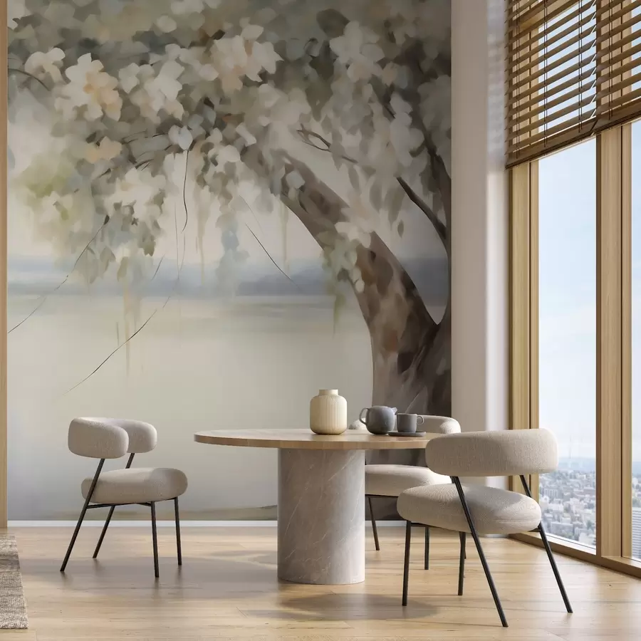 murais de parede Pintura que imita uma árvore à beira do lago w05670