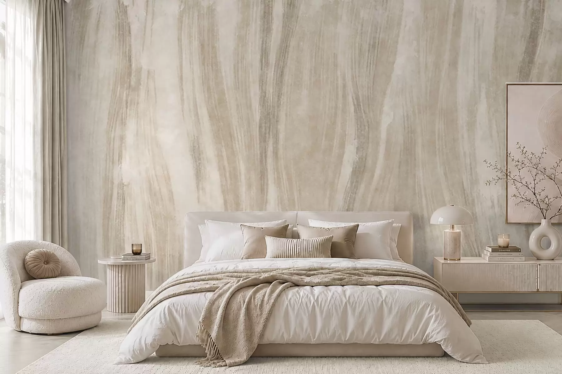 murais de parede Textura abstrata leve com transições verticais suaves em tons cremosos w05686
