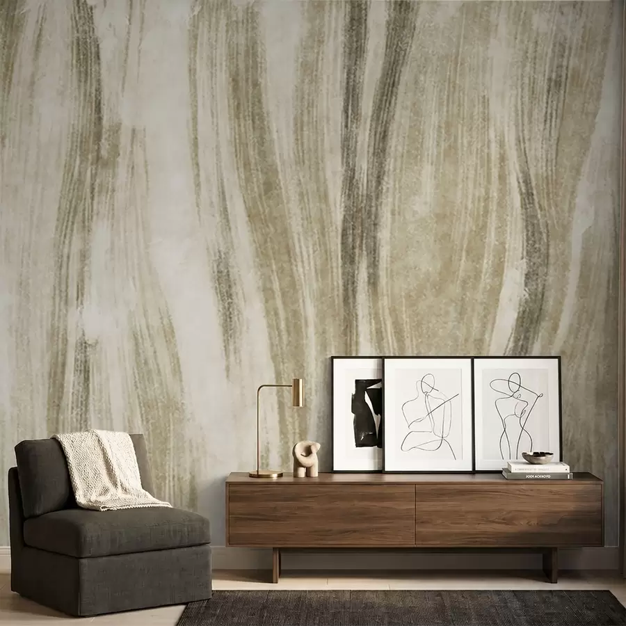 murais de parede Textura abstrata com listras verticais fluidas em tons de cinza e bege w05686v1