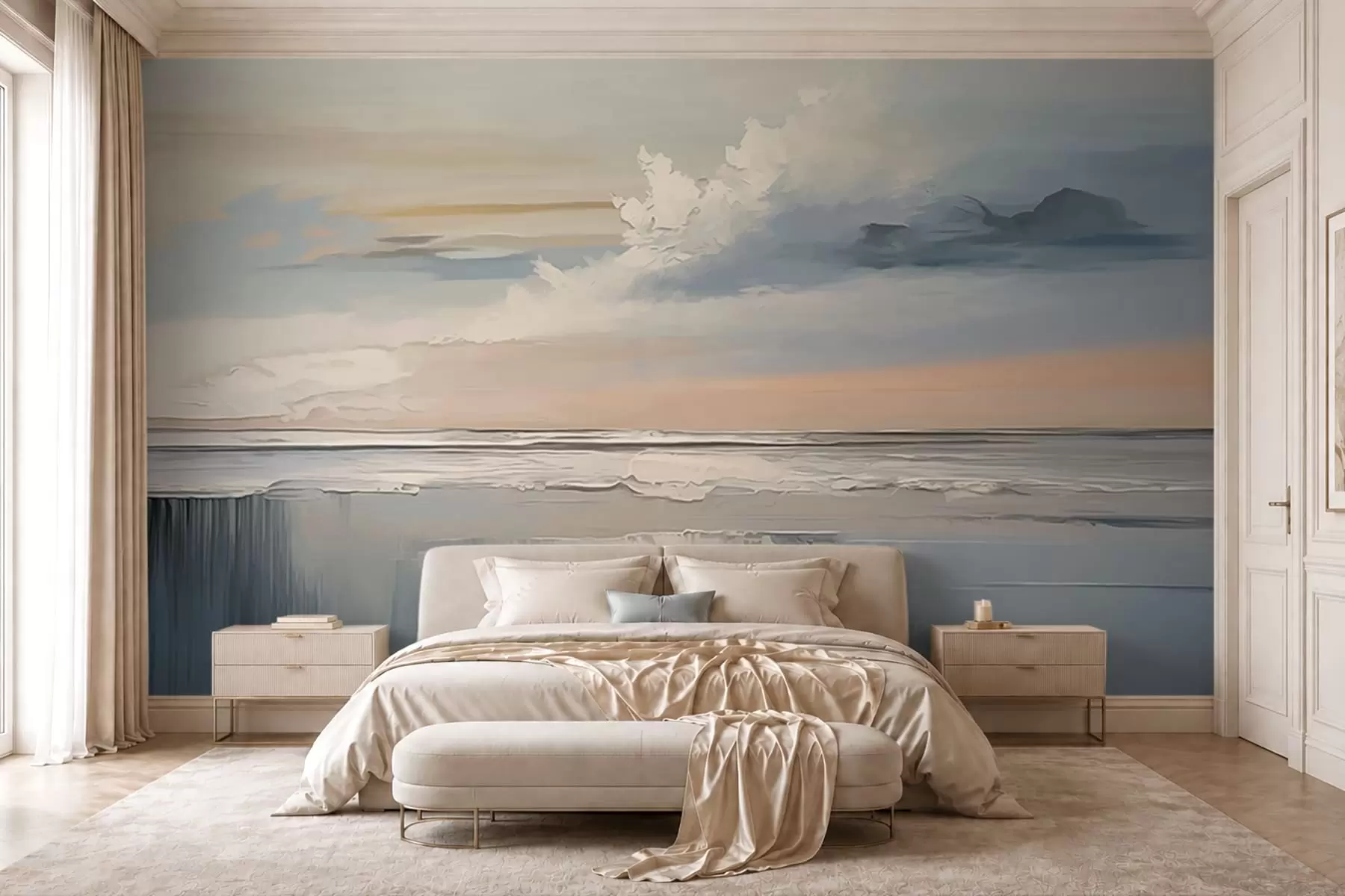 murais de parede Praia em tons pastéis com nuvens e reflexo na água w05687