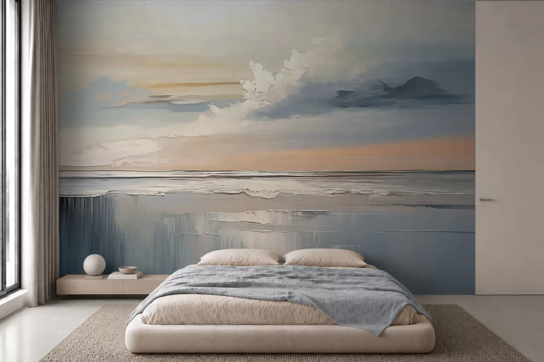 murais de parede Praia em tons pastéis com nuvens e reflexo na água w05687