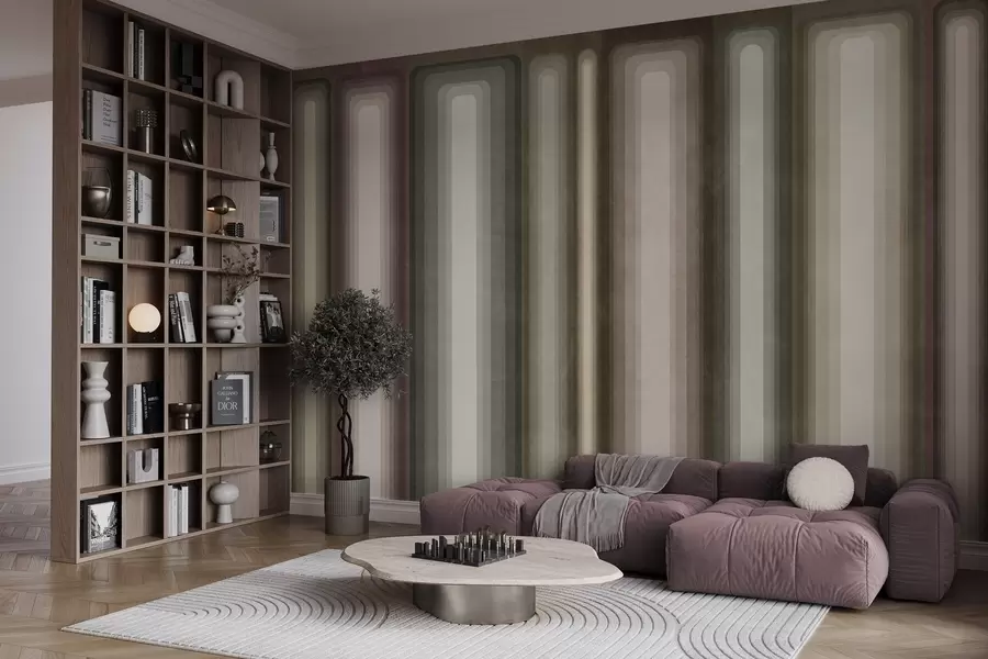 murais de parede Retângulos verticais arredondados, com textura e estilo abstrato, em tons suaves de marrom, bege e rosa claro w09905