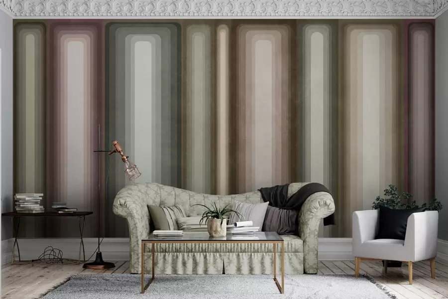 murais de parede Retângulos verticais arredondados, com textura e estilo abstrato, em tons suaves de marrom, bege e rosa claro w09905