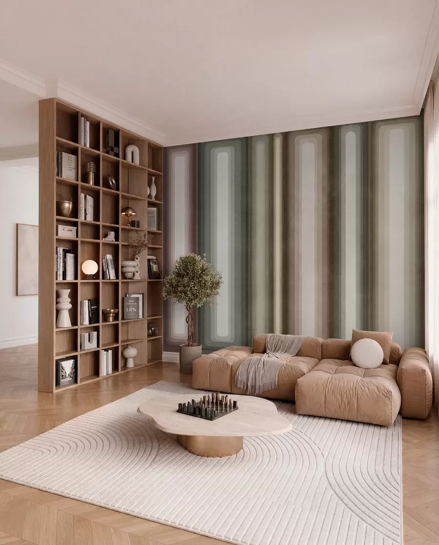 murais de parede Retângulos verticais arredondados, com textura e estilo abstrato, em tons suaves de marrom, bege e rosa claro w09905