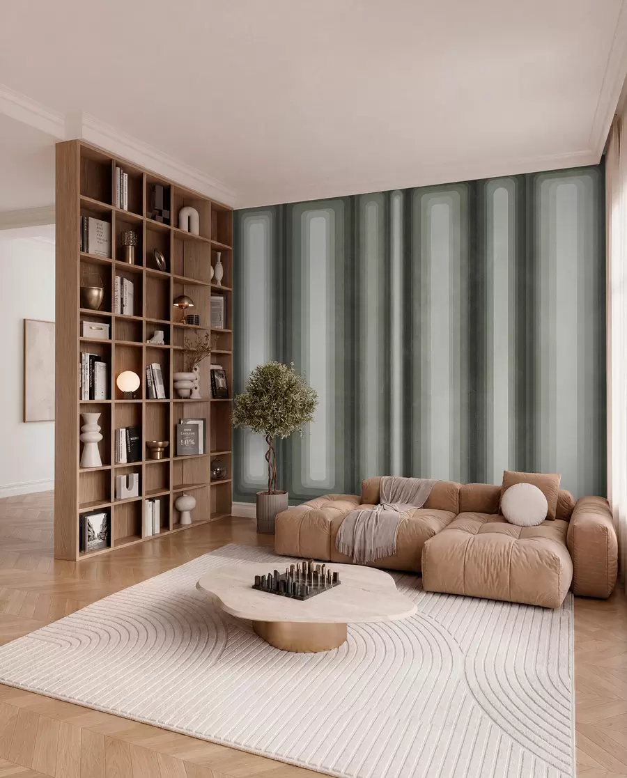 murais de parede Retângulos verticais arredondados, com textura e estilo abstrato, em tons suaves de verde w09905v2