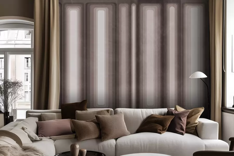 murais de parede Retângulos verticais arredondados, com textura e estilo abstrato, em tons suaves de marrom w09905v1