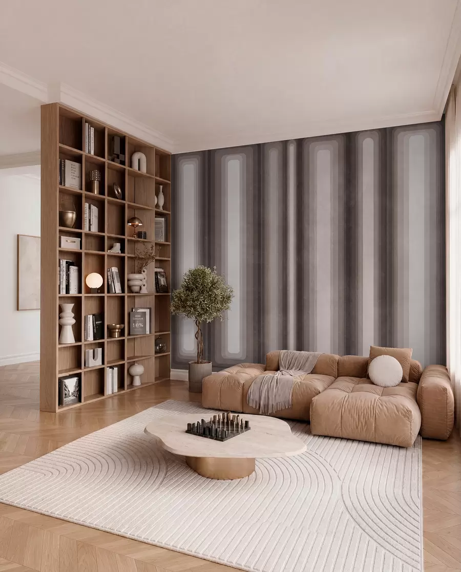 murais de parede Retângulos verticais arredondados, com textura e estilo abstrato, em tons suaves de marrom w09905v1