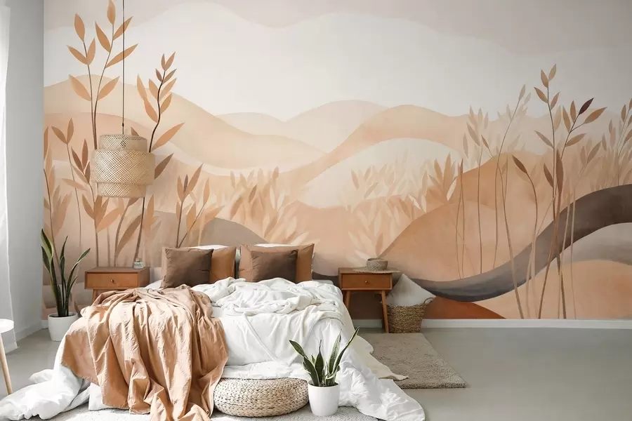 murais de parede Paisagem abstrata com colinas onduladas em tons de marrom e bege, obra de arte texturizada w09617