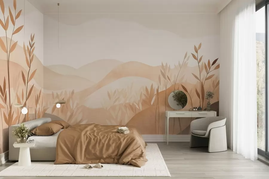 murais de parede Paisagem abstrata com colinas onduladas em tons de marrom e bege, obra de arte texturizada w09617