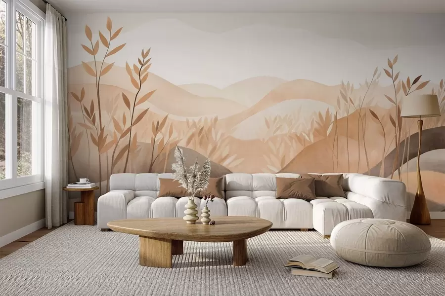 murais de parede Paisagem abstrata com colinas onduladas em tons de marrom e bege, obra de arte texturizada w09617