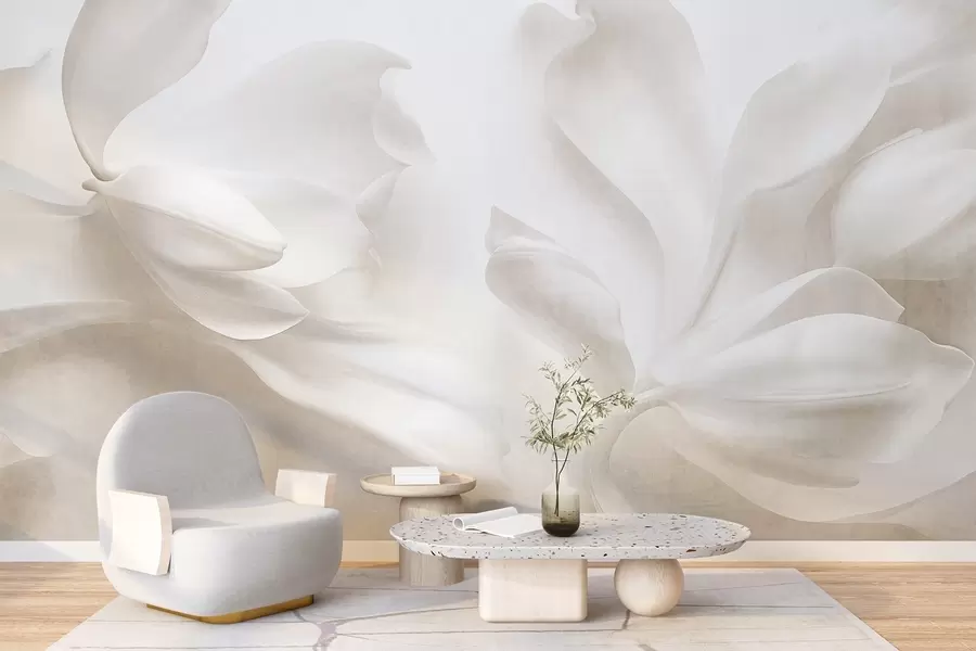 murais de parede Flores brancas de magnólia com textura e pétalas delicadas, sobre um fundo claro difuso w09771