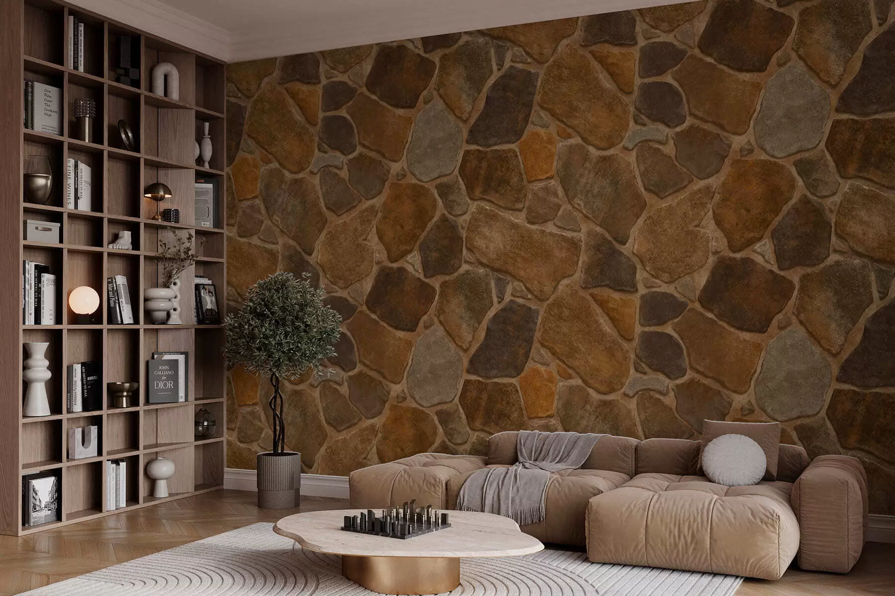 murais de parede Padrão de pedra natural em tons quentes w05691