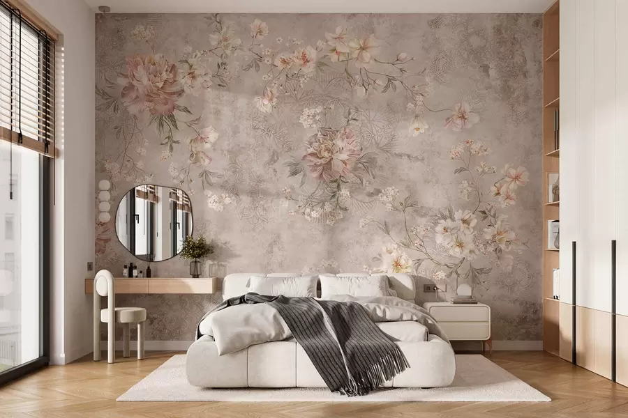 murais de parede Ornamento floral sobre um fundo claro texturizado w05698