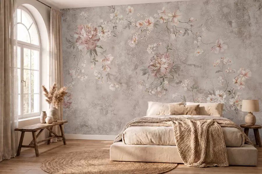 murais de parede Ornamento floral sobre um fundo claro texturizado w05698