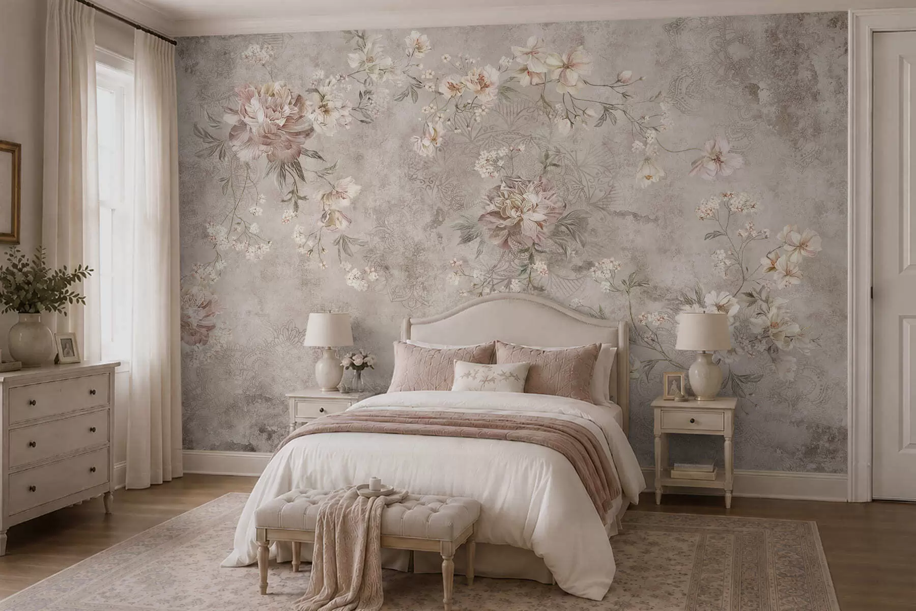 murais de parede Ornamento floral sobre um fundo claro texturizado w05698
