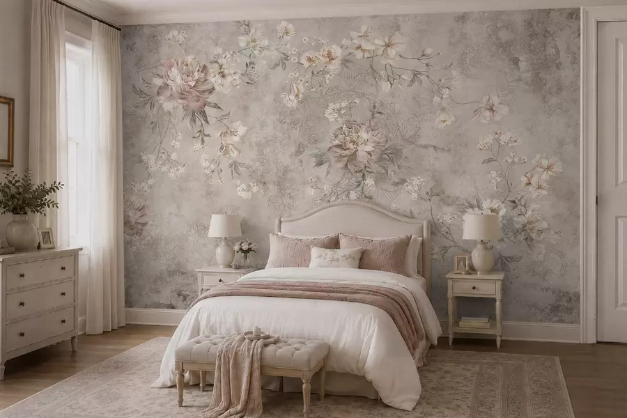 murais de parede Ornamento floral sobre um fundo claro texturizado w05698