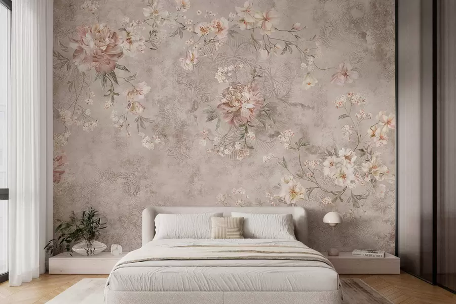murais de parede Ornamento floral sobre um fundo claro texturizado w05698