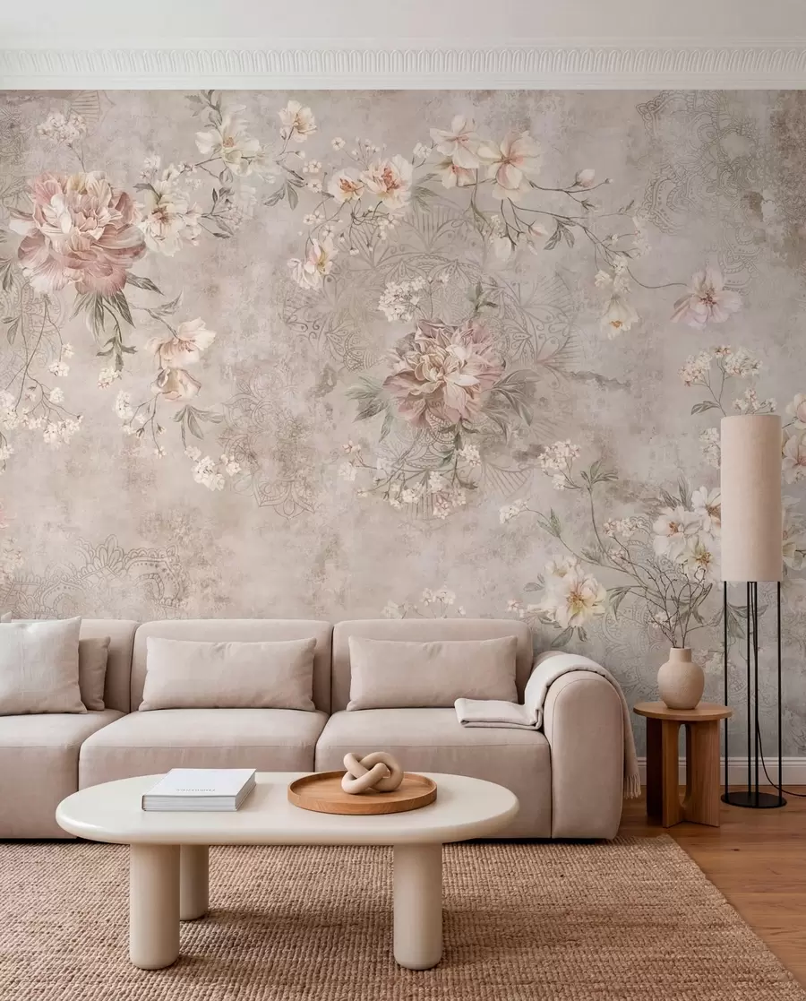 murais de parede Ornamento floral sobre um fundo claro texturizado w05698