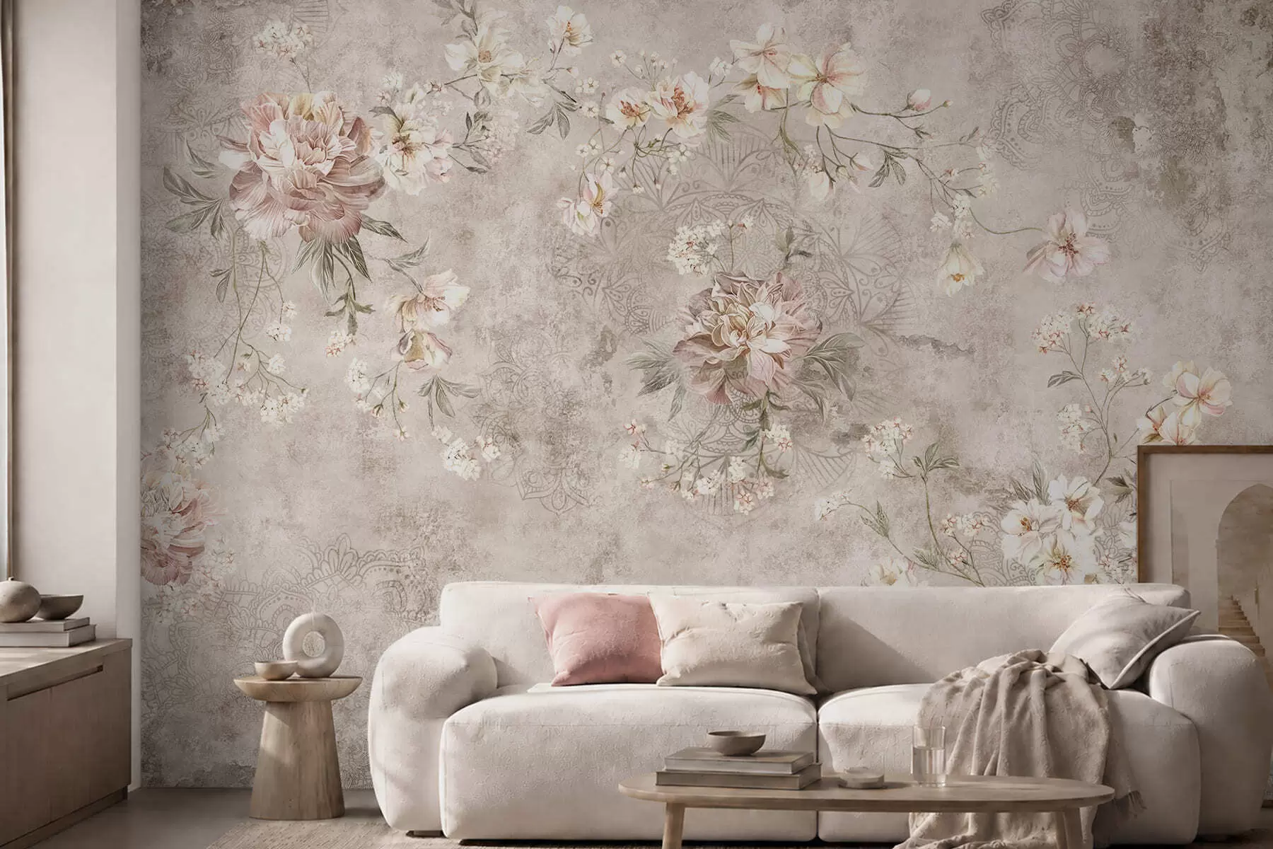 murais de parede Ornamento floral sobre um fundo claro texturizado w05698