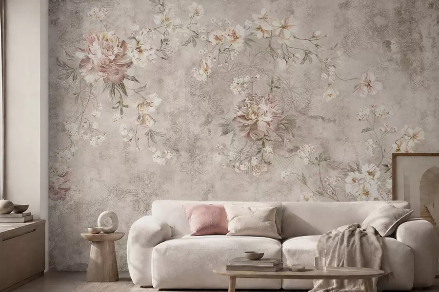 murais de parede Ornamento floral sobre um fundo claro texturizado w05698