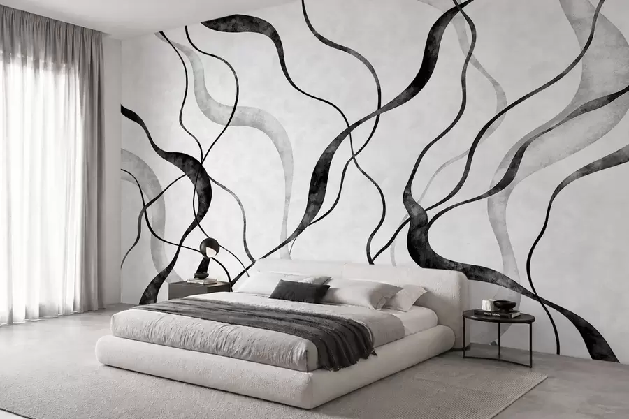 murais de parede Linhas abstratas e fluidas em tons monocromáticos w05699