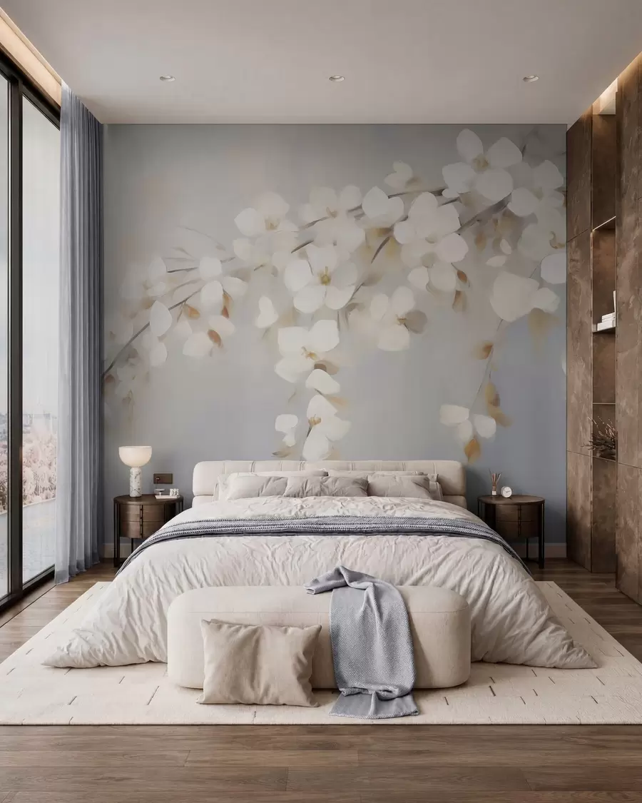 murais de parede Galho abstrato com flores — imitação de pintura w05665
