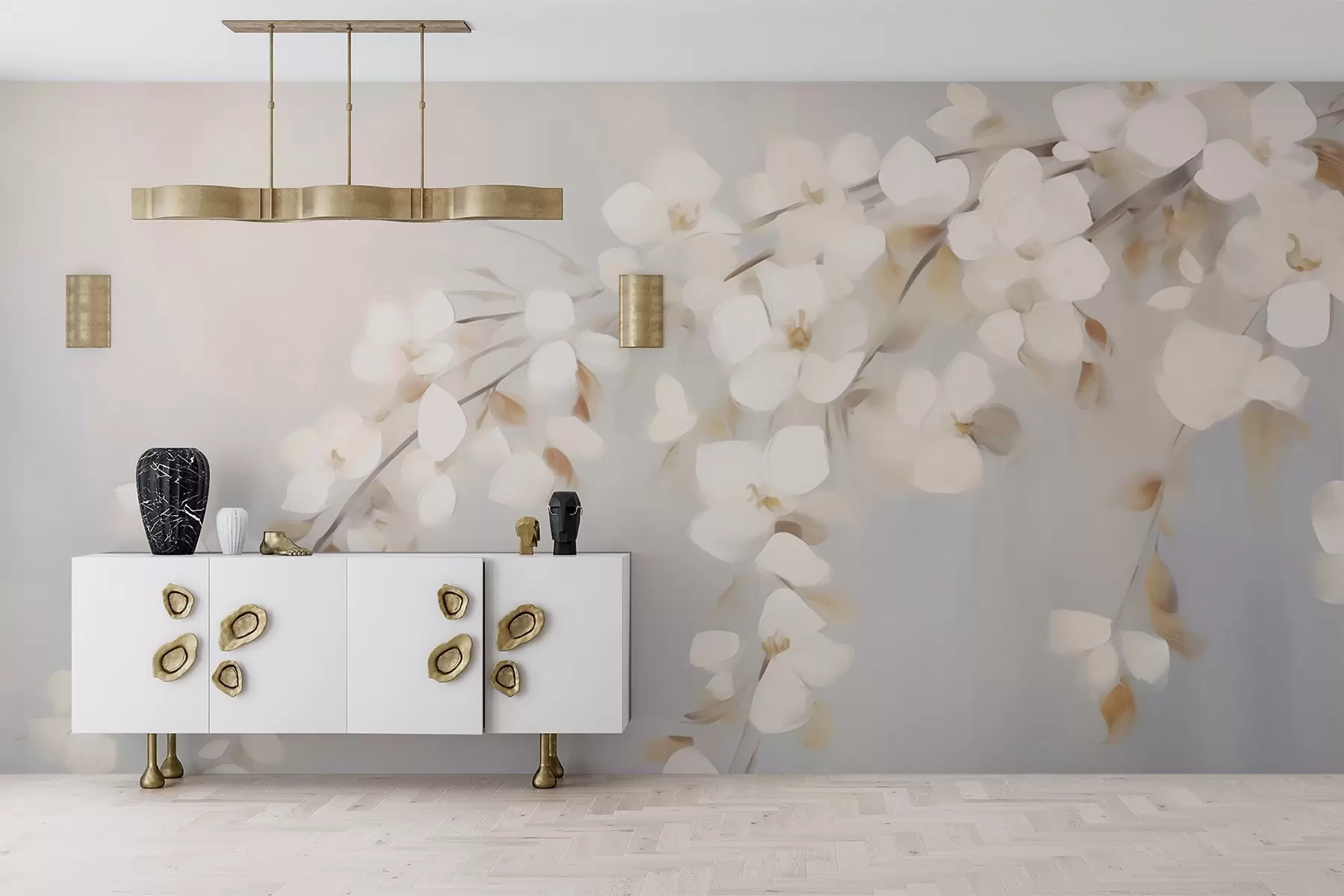 murais de parede Galho abstrato com flores — imitação de pintura w05665