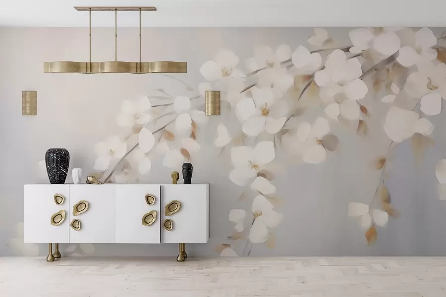 murais de parede Galho abstrato com flores — imitação de pintura w05665